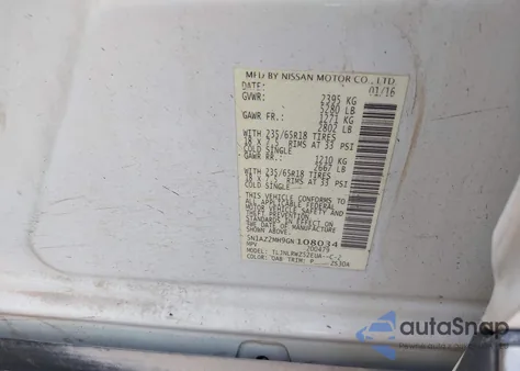 2016 Nissan Murano Sl z USA, uszkodzony, nr VIN 5N1AZ2MH9GN108034